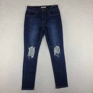 Levi's 721 Jeans Womens 30x30 Blue High Rise Skinny Distress Dark Wash Denim